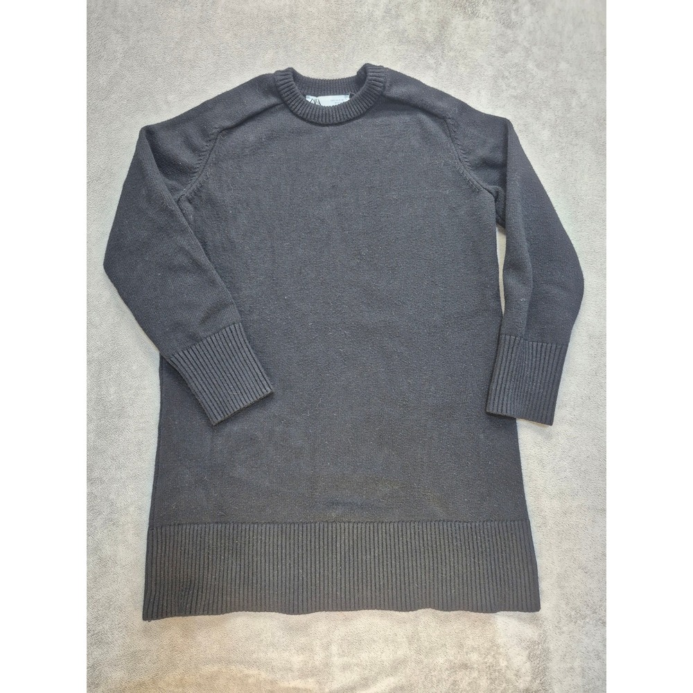 Zara Womens S Black Knit Mini Sweater Dress Long Sleeve Ribbed Fitted Stretch